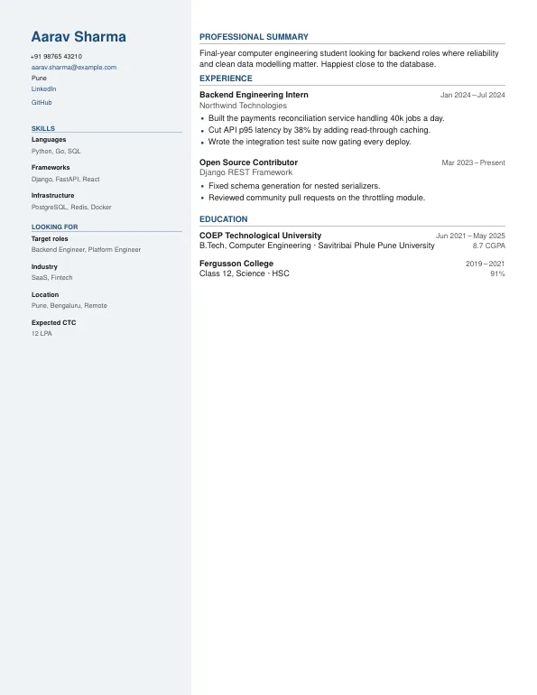 Sidebar resume template